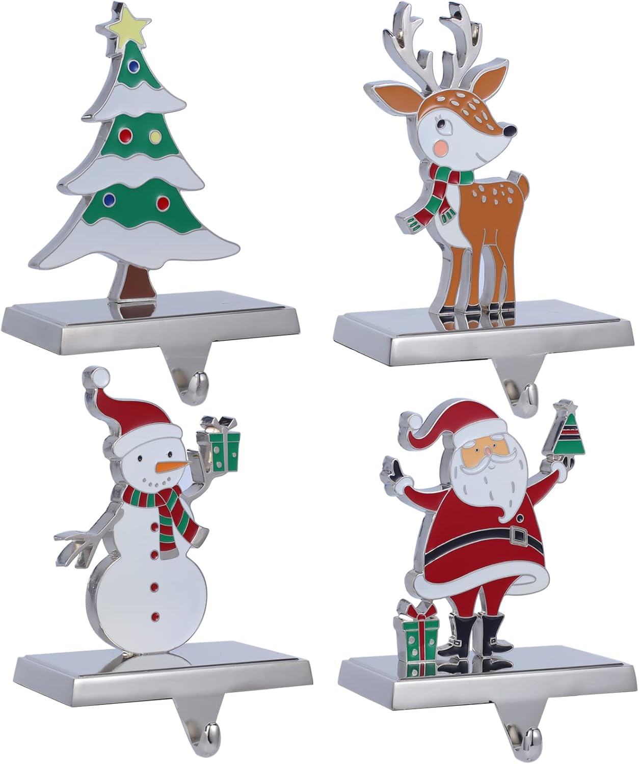 Ornament Hooks - Christmas Tree Stocking Holders for Fireplace Mantle Reindeer Mantle Stocking Hangers Snowman Sturdy Stocking Hook Santa Claus Christmas Ornaments Holder Fireplace Home Decoration (4,C-Multi Holder)