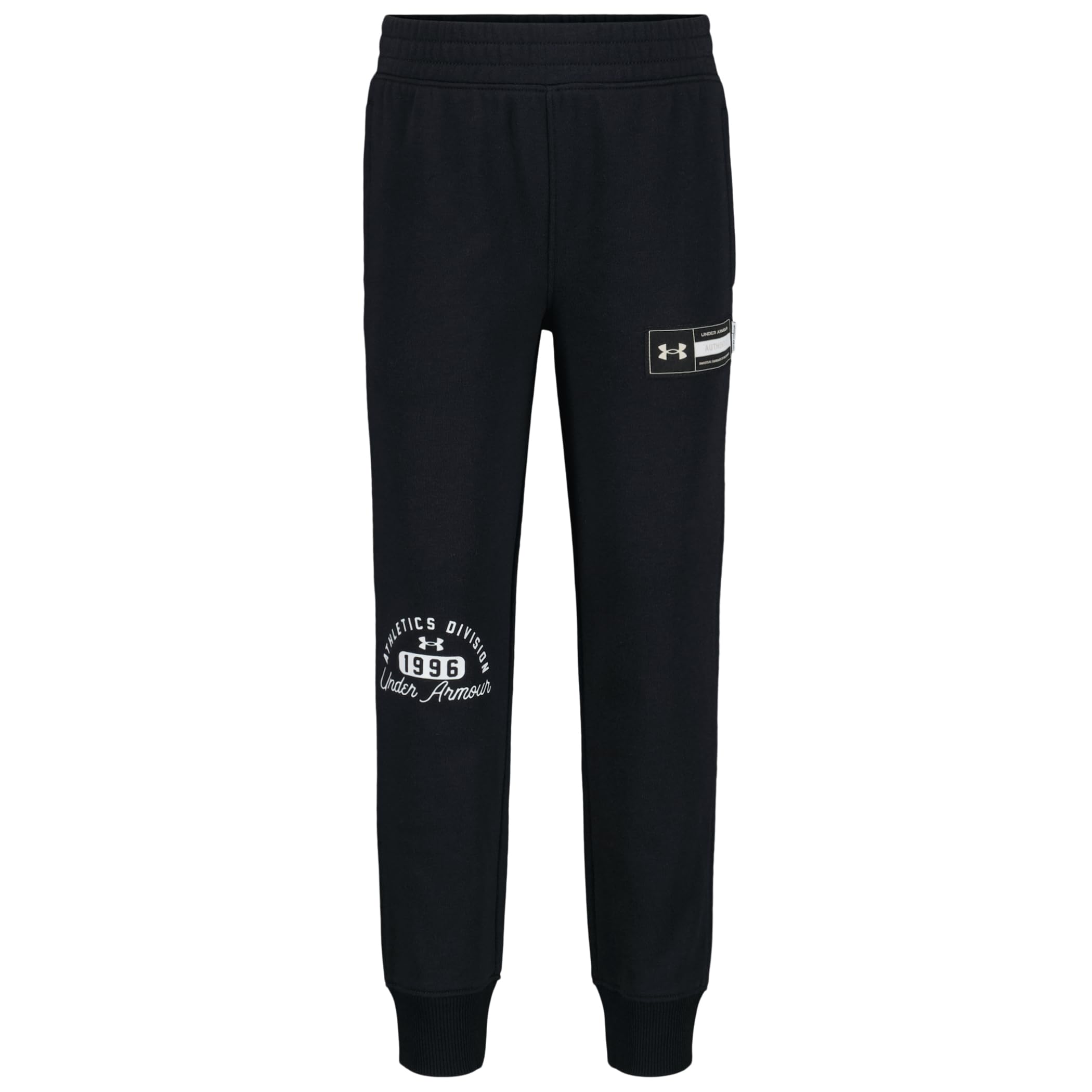 Under Armour Boys’ Pull-On Jogger Sweatpants, Soft & Comfortable, Relaxed Fit, Black Rival Varsity, 5