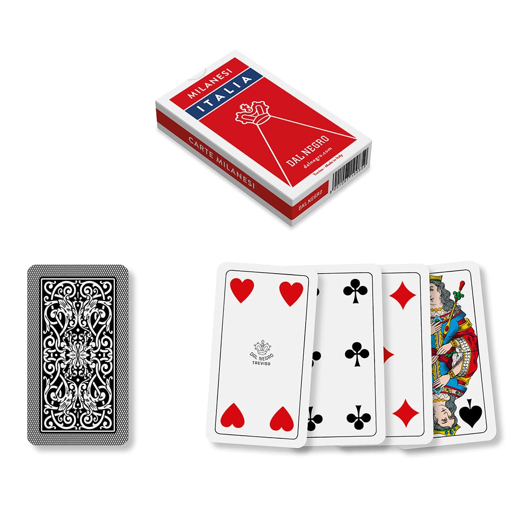 Dal Negro Milanesi Italia 010085 Italian Regional Playing Cards, Red Case - Deck of 40 Cards [ Italian Import ]