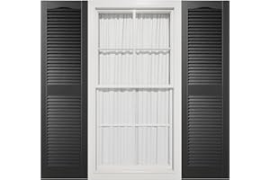 MID AMERICA 14 1/2"W x 58"H Mid-America Vinyl, TailorMade Cathedral Top Center Mullion, Open Louver Shutters, w/Installation Shutter-Lok's (Per Pair), 002 - Black
