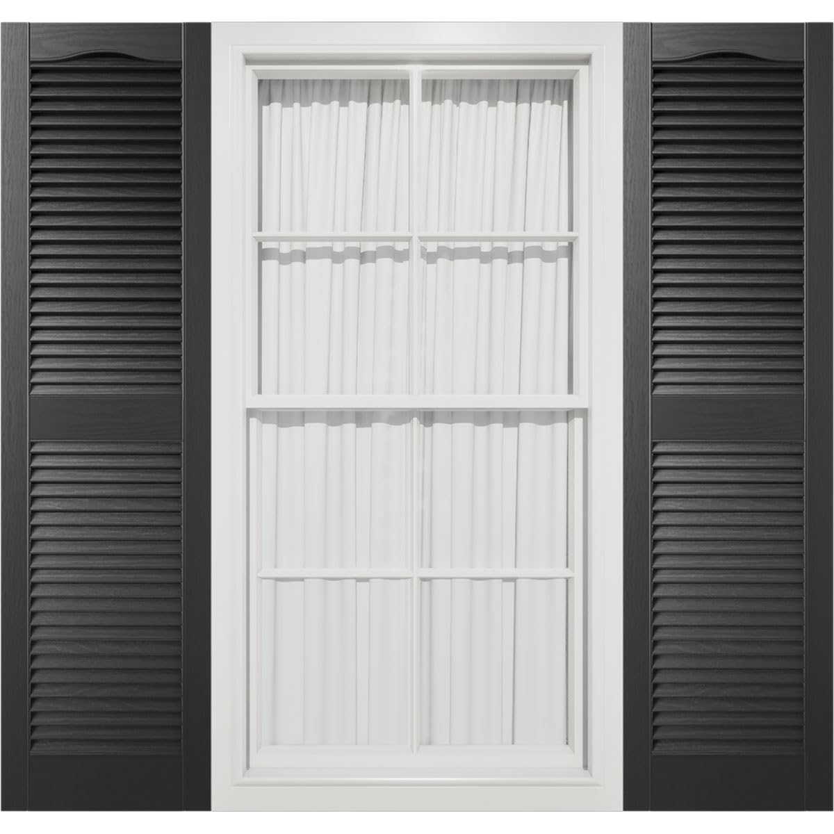 Photo 1 of 12"W x 64"H Mid-America Vinyl, Standard Size Cathedral Top Center Mullion, Open Louver Shutter, w/Installation Shutter-Lok's & Matching Screws (Per Pair), 002 - Black
