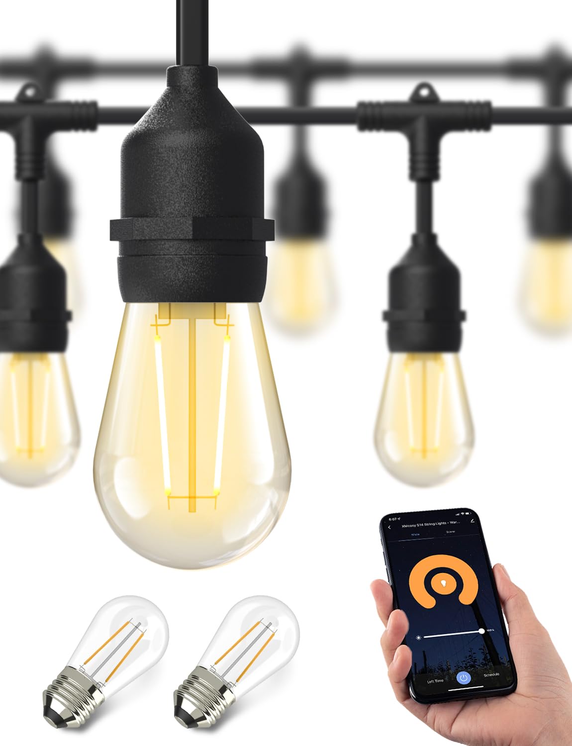 Photo 1 of XMCOSY+ Smart Outdoor String Lights, 98Ft LED Patio Lights Waterproof IP65, App Control, Compatible with Alexa, Dimmable Edison Bulbs Outdoor Light for Yard Porch Bistro Outside