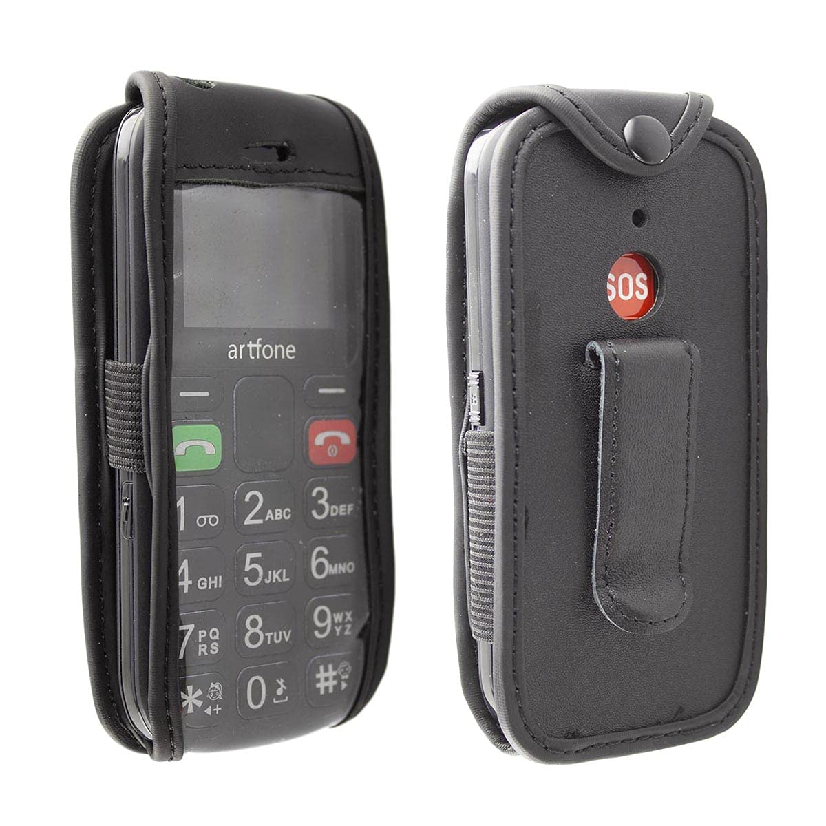 caseroxx Leather-Case with belt clip compatible with Artfone CS181 made from genuine leather, Pouch with belt clip and viewing window in black