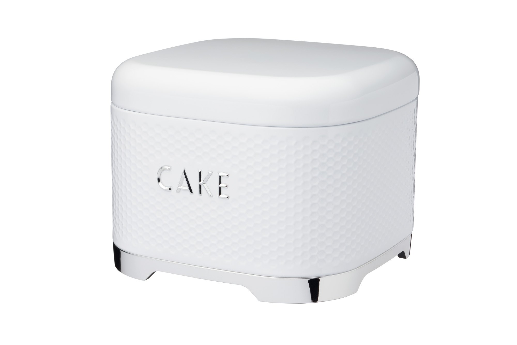KitchenCraft Lovello Textured Cake Storage Tin with Geometric Hexagon Pattern, 26 x 26 x 19 cm (1" x 1" x 7.5") - Ice White