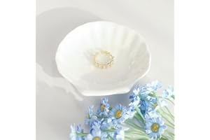 CCINPPY Shell Ring Dish Tray, Ceramic Jewelry Tray Trinket Dish, Seashell Key Holder Bowl, Beach Room Coastal Decor Aesthetic, Ocean Bathroom Counter Decor, White, Small