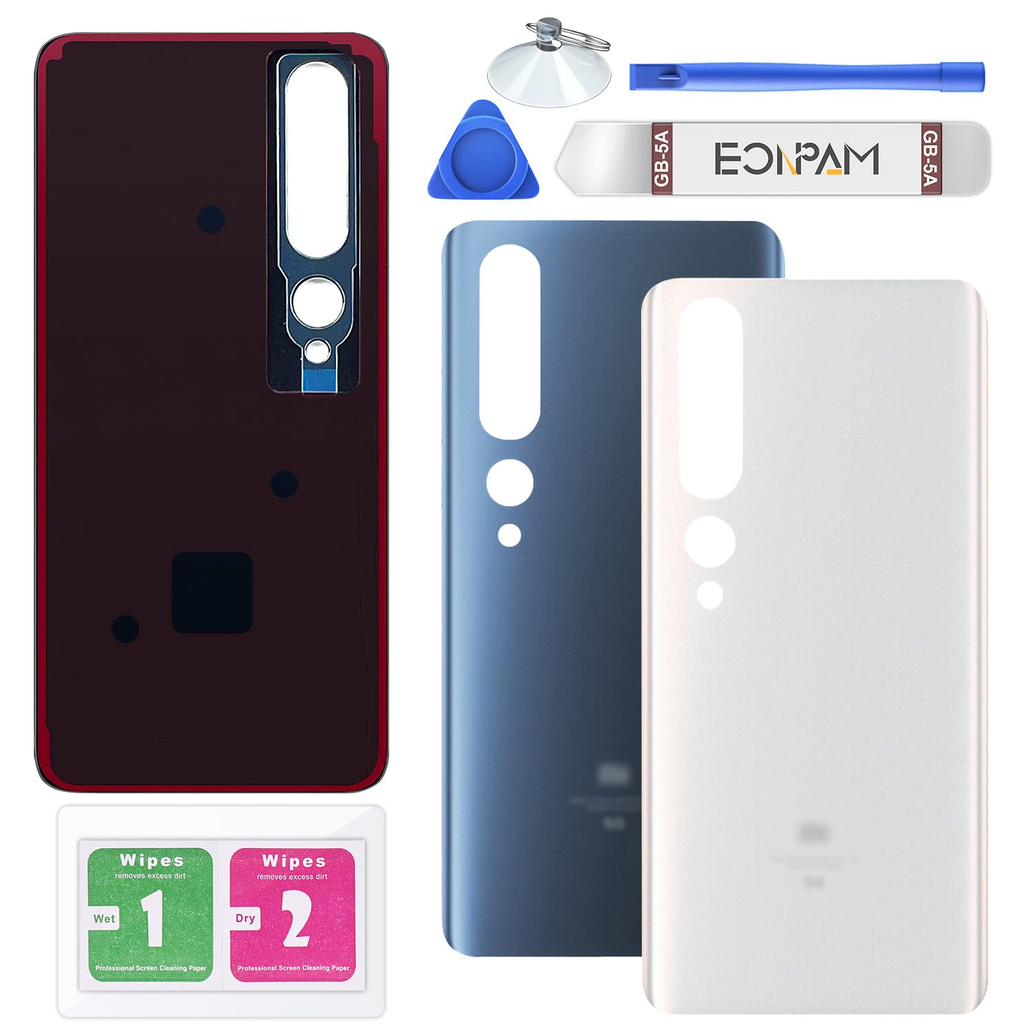 Eonpam Back Cover Glass for Xiaomi Mi 10 Pro 5G Rear Glass Replacement with Repair Kit Genuine Rear Housing（White）