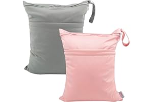 ALVA ALVABABY 2pcs Cloth Diaper Wet Dry Bags Waterproof Reusable with Two Zippered Pockets Travel Beach Pool Daycare Soiled Baby Items Yoga Gym Bag for Swimsuits or Wet Clothes L-B1929