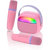 Mini Karaoke Machine with 2 Wireless Microphones for Kids Portable RGB Bluetooth Speaker Birthday Gift Toys for 3 4 5 6 7 8+ Year Old Girls Boys
