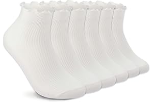 DarkCom 6 Pairs Women's Ruffle Socks Cute Ankle Socks Super Soft Breathable Cool Frilly Socks For Mary Jane Shoes