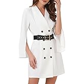 Allegra K Womens Work Dresses Slit Sleeve 2025 Fall Belted Double Breasted Business Blazer Dress