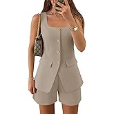 ZESICA Womens Summer 2 Piece Short Sets 2026 Suit Vest Tops Matching Set Business Casual Dressy Outfits