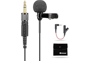 RELACART 3.5mm TRS 20 Feet Mini Lavalier Microphone, Professional Grade Omnidirectional Easy Clip-on Condenser Lapel Mic Comp