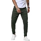 Woenzaia Men's Slim Fit Dress Pants Casual Stretchy Twill Chinos Tapered Skinny Slacks