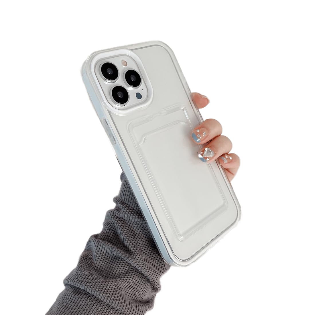 WDTURNS iPhone 14 Pro Max Case, Card Storage, [Anti-Yellowing] [Camera & Screen Protection]- Shockproof and Flexible TPU Silicone - White