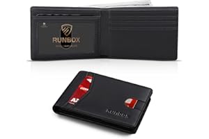 RUNBOX Wallet for Men Slim Leather Bifold RFID Blocking Minimalist Front Pocket Design with Gift Box