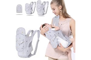 POVENK 4-in-1 Baby Carrier Newborn to Toddler, Soft Baby Wrap Carrier for Newborn,Shoulder Strap Grid Breathable Infant Sling,Carrier Toddler Carrier Baby Wraps Carrier forGirl and Boy 8-45 lbs（Grey）