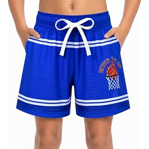 Cozople Royal Blue Mesh Shorts for Boys Striped Print Short Casual Wear | Boys basketball shorts with 3d print, side pockets