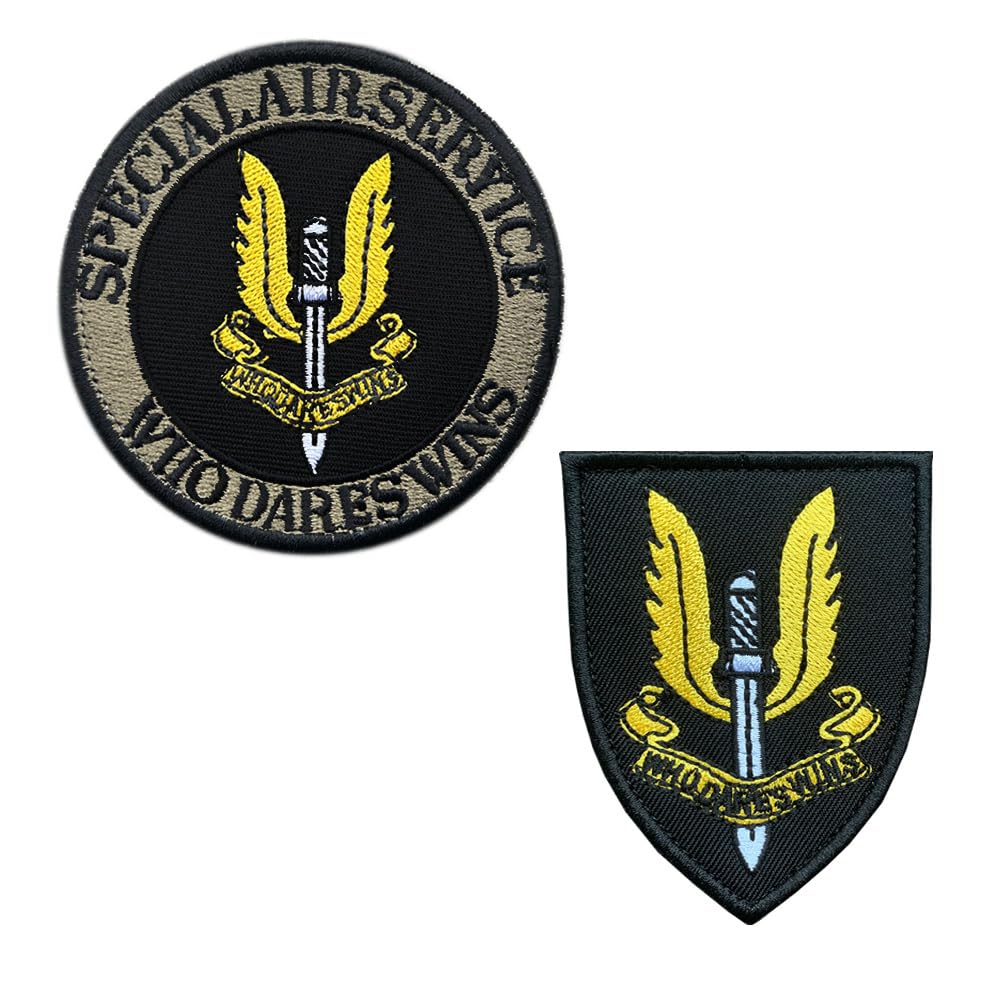 Zcketo 2 PCS UK Great British Union Jack Army SAS Special Air Service Hook and Loop Embroidered Patches Tactical Military Army Air Force Morale Badge Armband Airsoft Emblem Patches