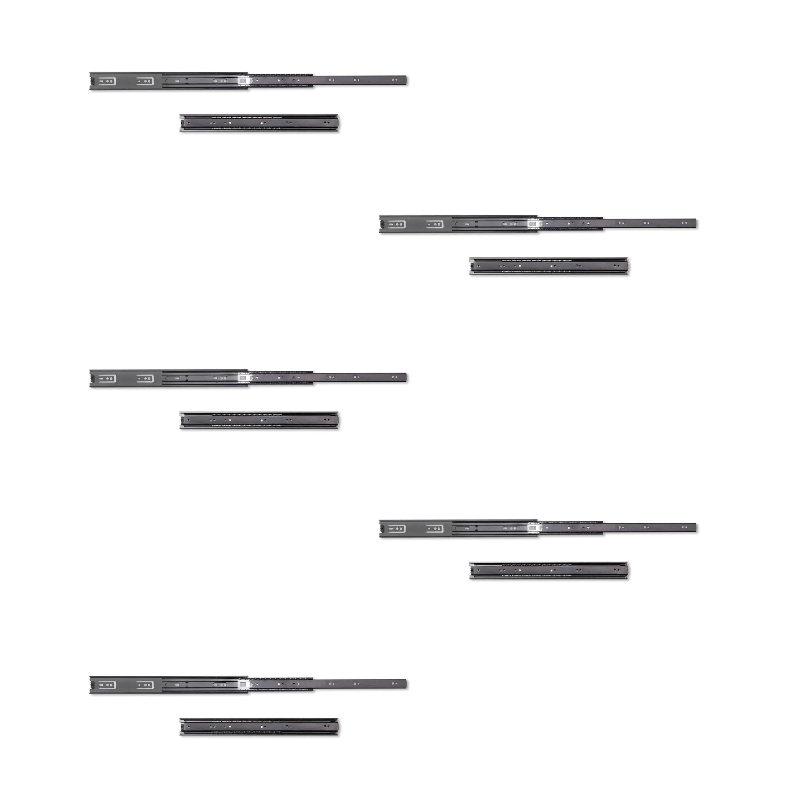 Emuca - Ball Bearing Drawer Slides 45mm x 400mm (1,77 x 15,7 inch), Set of 5 Pairs of Full Extension Drawer Runners, Black