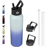 BJPKPK Insulated Water Bottles with Straw Lid, 40oz Cold & Hot Thermo, Stainless Steel Metal Water Bottle with 3 Lids, Reusable Thermo, Cups, Mugs, Tumblers -Sky