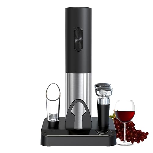 COKUNST Electric Wine Opener Set with Stand, Battery Operated Corkscrews Wine Bottle Openers with Foil Cutter, Wine Pourer, Vacuum Stoppers, Automatic Wine Opener Stainless Steel for Kitchen Party