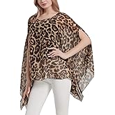 Wiiiwish Women's Floral Chiffon Blouse Batwing Summer Hippie Sheer Loose Caftan Poncho Tunic Shirt Tops