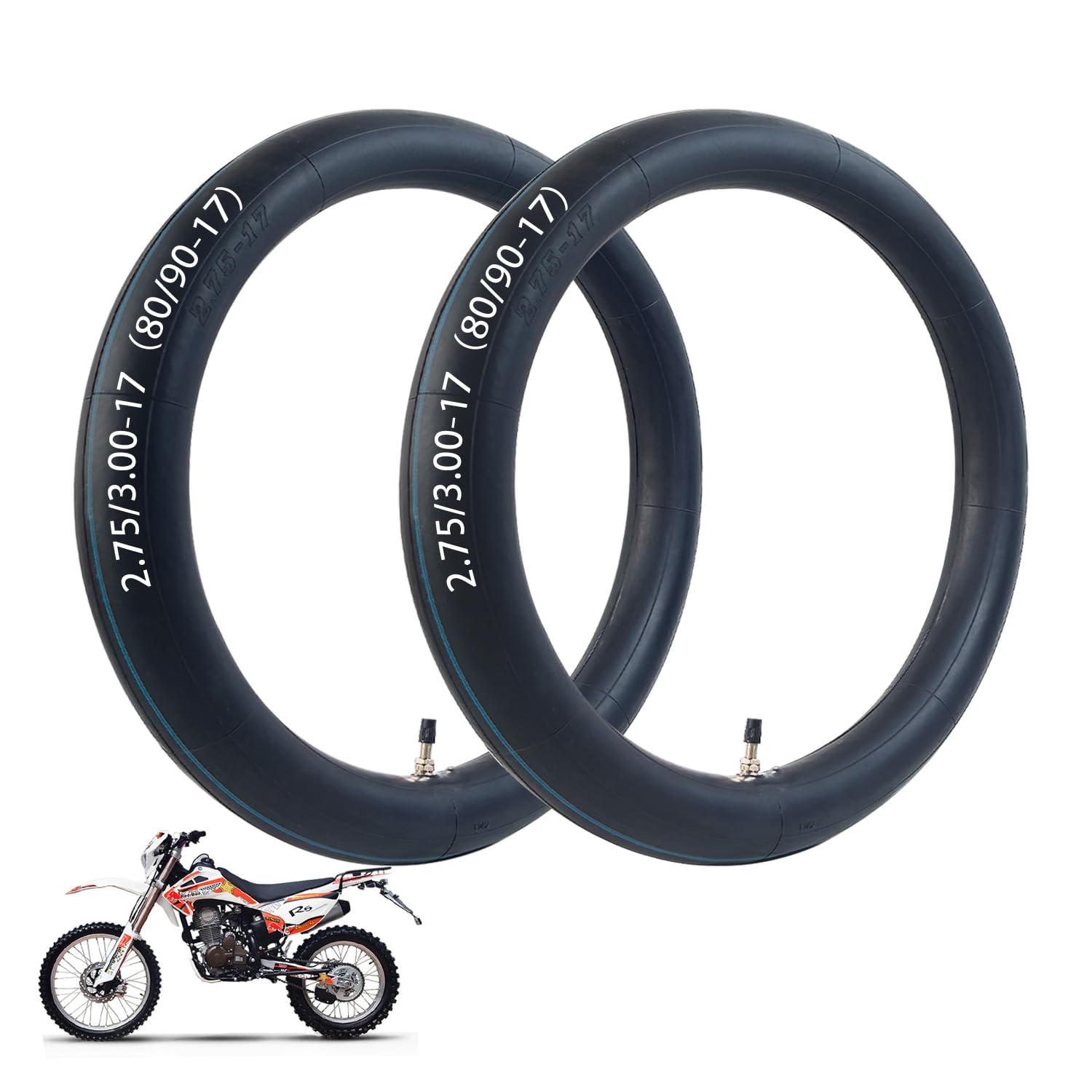 Photo 1 of 2.75/3.00-17 Heavy Replacement Inner Tube, 80/90-17 Replacement Tire, 17 Inch Inner Tube, for Dirt Bike Motorcycle Replacement Mini Pit Bikes, Off-Road Motorcycles and More (2 Pack)