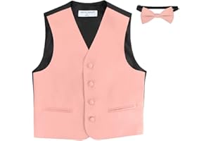 VESUVIO NAPOLI BOY'S Dress Vest & BOW Tie Solid DUSTY PINK Color BowTie Set