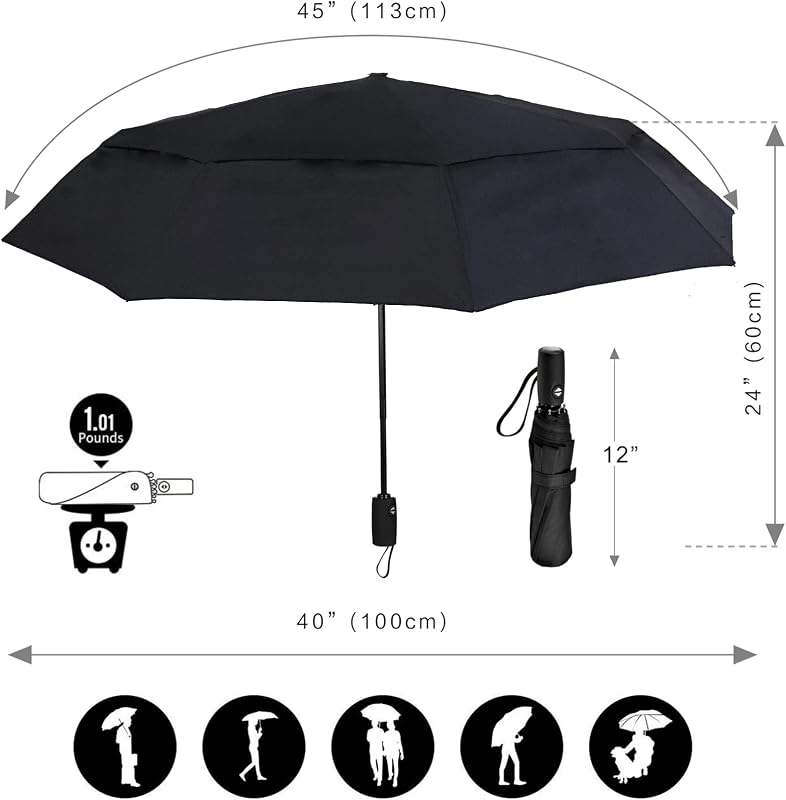 Guarda-chuva Dobrável Automático Compacto Resistente ao Vento (Duplo Preto) — foto 3 de 6