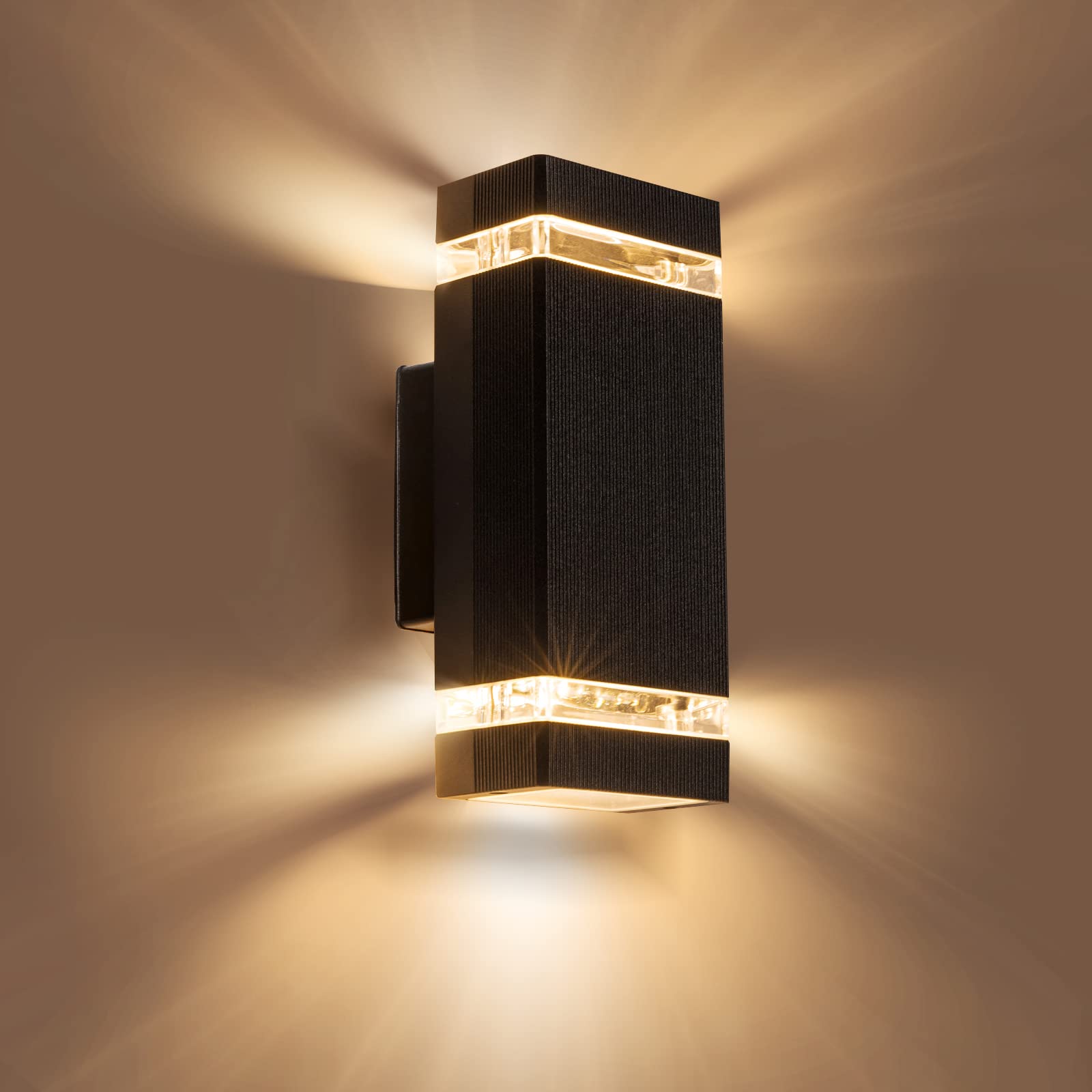 Aranzyec Outdoor Wall Lights Mains Powered, Aluminium Up Down Outside Wall Lights, Max 35W GU10, IP54 Waterproof Black Garden Lights for Patio, Terrace, Hallway