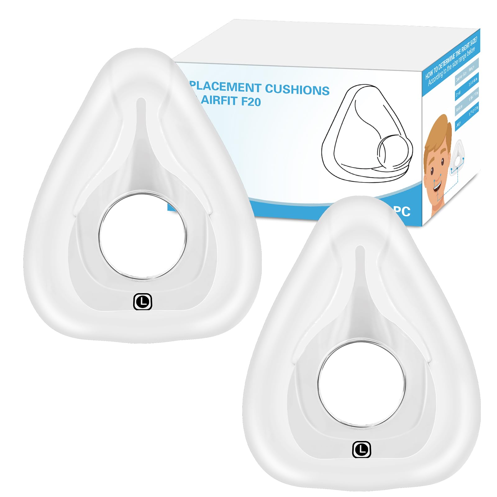 Photo 1 of 2 Packs Replacement Cushion for ResMed Airfit F20, Compatiable with Orignal Airfit F20 Frame & Elbow,Replacement Full Face CPAP Mask Cushion, Soft & Durable, Cover Nose and Mouth, Large
