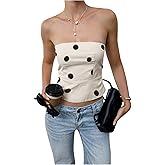 MakeMeChic Women's Summer Polka Dots Tube Tops Shirred Strapless Sleeveless Crop Bandeau Top
