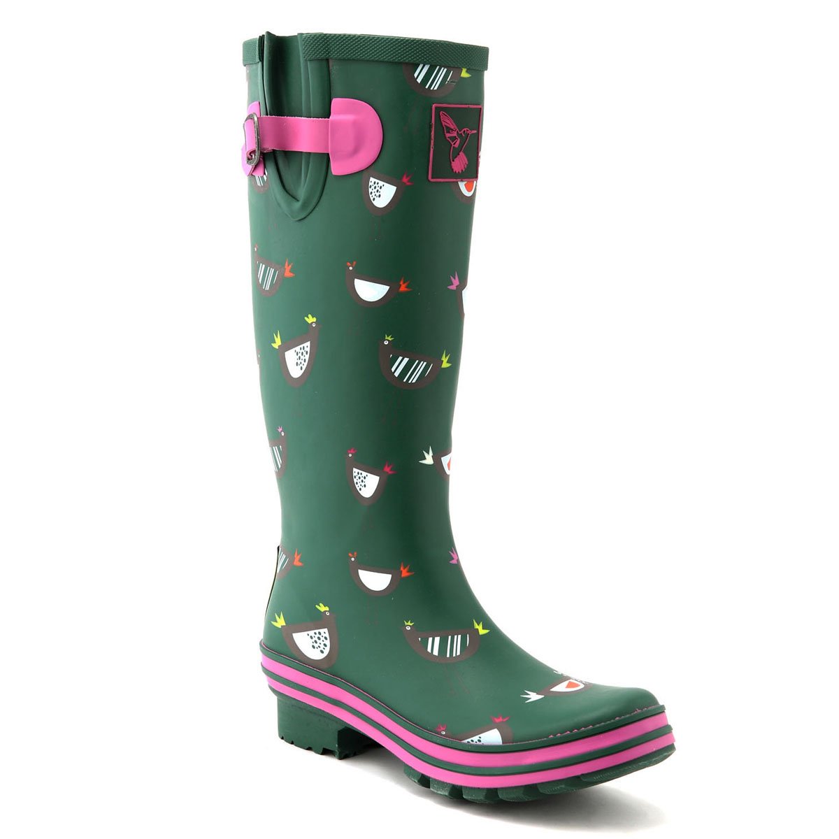 Evercreatures Botas de lluvia verdes para mujer Botas impermeables hasta la rodilla Zapatos de jardín con lindas botas de lluvia de goma altas con estampado de pollito, talla EE. UU. 7 (UK 5 / EU 38)
