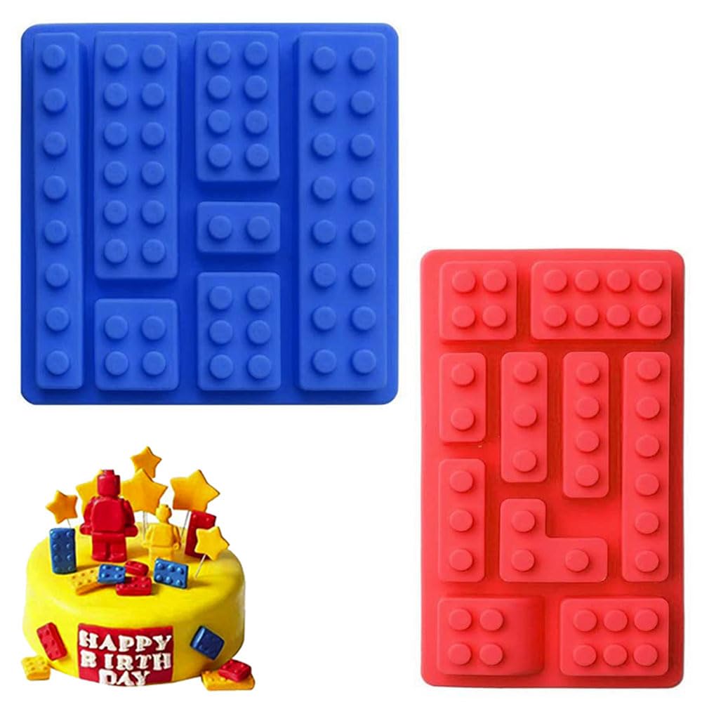 XUELIYUN 2 Pcs Silicone Moulds Chocolate Mould Building Bricks Multi-Size Ice Cube Candy Moulds for Building Block Themes Kids Party and DIY Cake Baking Random Color