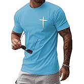 iudam Mens Short Sleeve Cotton T-Shirts Crew Neck Jesus Cross Printed Shirts Faith Christ Shirts