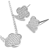 KEAO Micro Pavé Clover Motif Necklace and Earrings Set, 14K Gold Plated and Silver