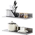 VEVOR 8.6" x 24" -2Pack Stainless Steel Shelf, Wall Mounted Floating Shelving with Backsplash, 44 lbs Load Capacity Commercial Shelves, Heavy Duty Storage Rack for Restaurant, Kitchen, Bar, Home