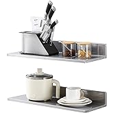 VEVOR 8.6" x 24" -2Pack Stainless Steel Shelf, Wall Mounted Floating Shelving with Backsplash, 44 lbs Load Capacity Commercial Shelves, Heavy Duty Storage Rack for Restaurant, Kitchen, Bar, Home