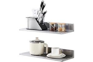 VEVOR 8.6" x 24" -2Pack Stainless Steel Shelf, Wall Mounted Floating Shelving with Backsplash, 44 lbs Load Capacity Commercial Shelves, Heavy Duty Storage Rack for Restaurant, Kitchen, Bar, Home