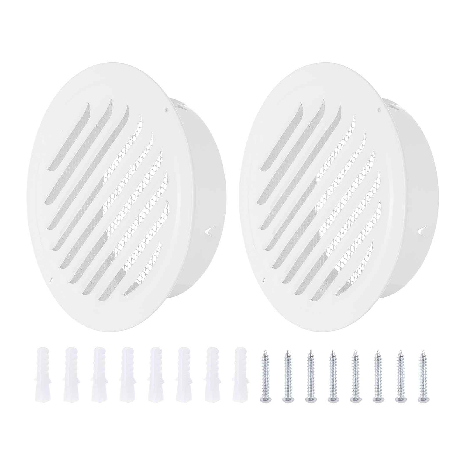 PATIKIL 7" Round Air Vent Cover, 2pcs Stainless Steel Louvered Wall Inlet Outlet Grill Screen Mesh Ducting Soffit Vent with Screws for Ventilation, White