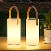 NiceBuy 2-Pack Solar Table Lamp Outdoor Water-Resistant LED Portable Solar Lantern Warm RGB Rechargeable Cordless Lights for Patio Deck Camping