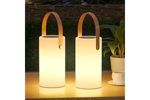 NiceBuy 2-Pack Solar Table Lamp Outdoor Water-Resistant LED Portable Solar Lantern Warm RGB Rechargeable Cordless Lights for Patio Deck Camping
