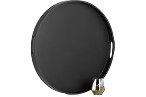Hanobe Ottoman Tray Serving Decor: Round Large Coffee Table Black Decorative with Handles for Home Living Room