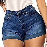 vanberfia Women's Stretchy Denim Mid Rise Jean Shorts with Pockets…