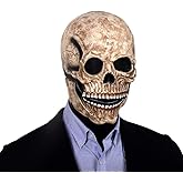 Lofytain Realistic Creepy Halloween Full Head Skull Mask with Movable Jaw, Comfortable Fit (Dark)