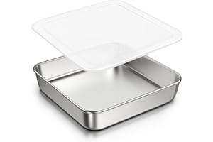 8 x 8-Inch Baking Pan with lid, 304 Stainless Steel Square Cake Pan, Commercial Grade Bakeware for Cakes Brownies Casseroles,