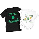 I Am Her Shamrock I Am His Lucky Charm T-Shirt Couples Patricks Matching Shirts for Husband and Wife Short Sleeve Tops
