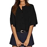 Cicy Bell Womens Half Sleeve Cardigan Sweaters Cropped Button Down Tops Oversized Lightweight Ribbed Knit Summer Outfits Black