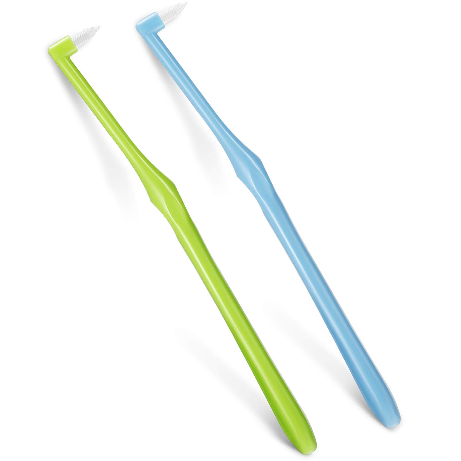 2 Pieces Tuft Toothbrush Tufted Brush, Slim Interspace Teeth Brushes Trim Tooth Toothbrush for Detail Cleaning (Green, Blue)