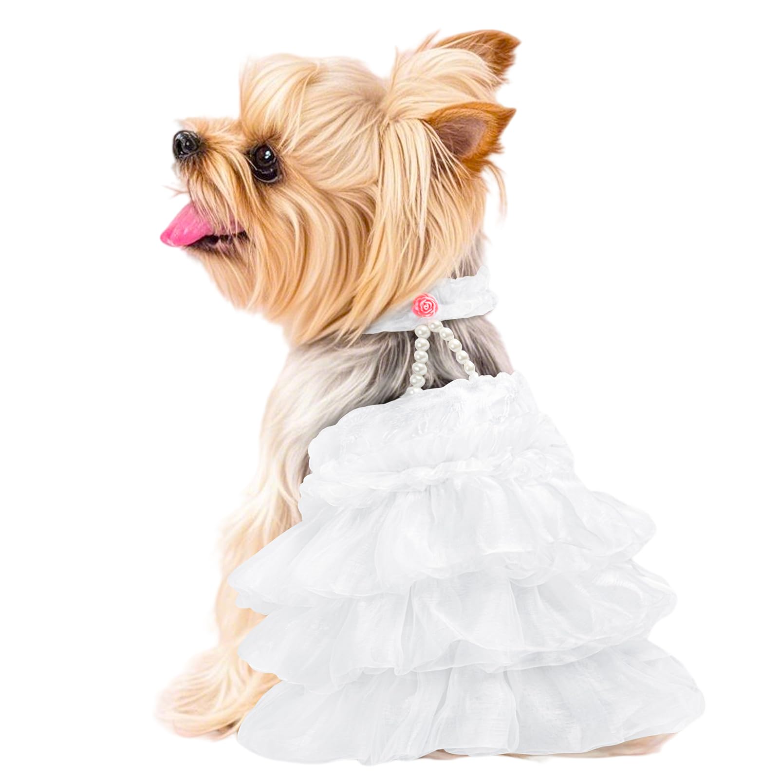 SHIAOMIN Dog Wedding Dress Bride Outfit with Pearl Necklace and Rose Pet Princess Dress Apparel for Puppy Dog Cat (Large)